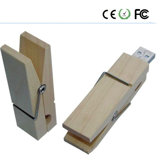 Wooden Material Clip USB Flash Drive