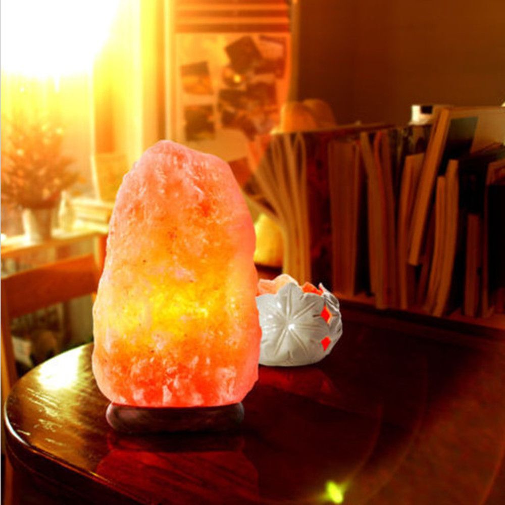 Wood Base Natural Himalayan Rock Salt Lamp