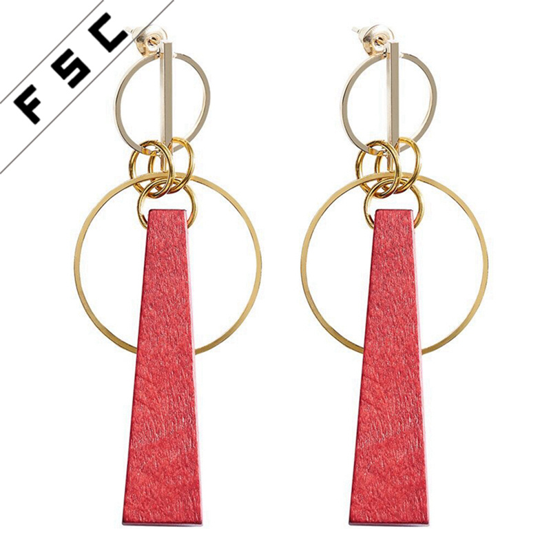 Fashion European America Style Round Unfinished Wood Dangling Earrings