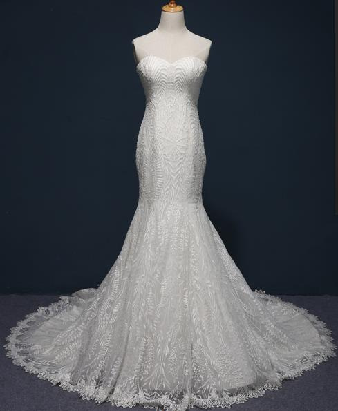 2017 Custom Made Strapless Lace Mermaid Bridal Wedding Dress