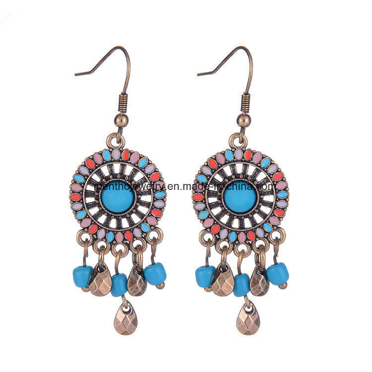 Retro Bohemian Alloy Acrylic Beaded Tassel Earrings Fashion Jewelry