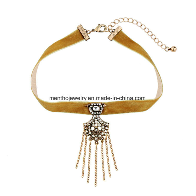 European and American Fashion Ribbon Female Necklace Tassel Design Pendant