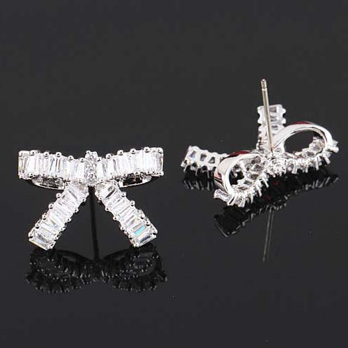 Silver Cubic Zirconia Crystal Diamond Stud Dangle Zircon Earrings
