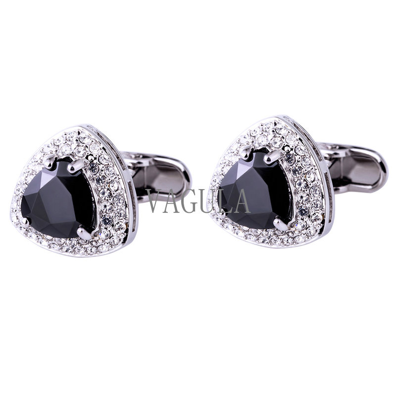 VAGULA Men Jewelry Black Crystal Men French Shirt Cufflinks 503