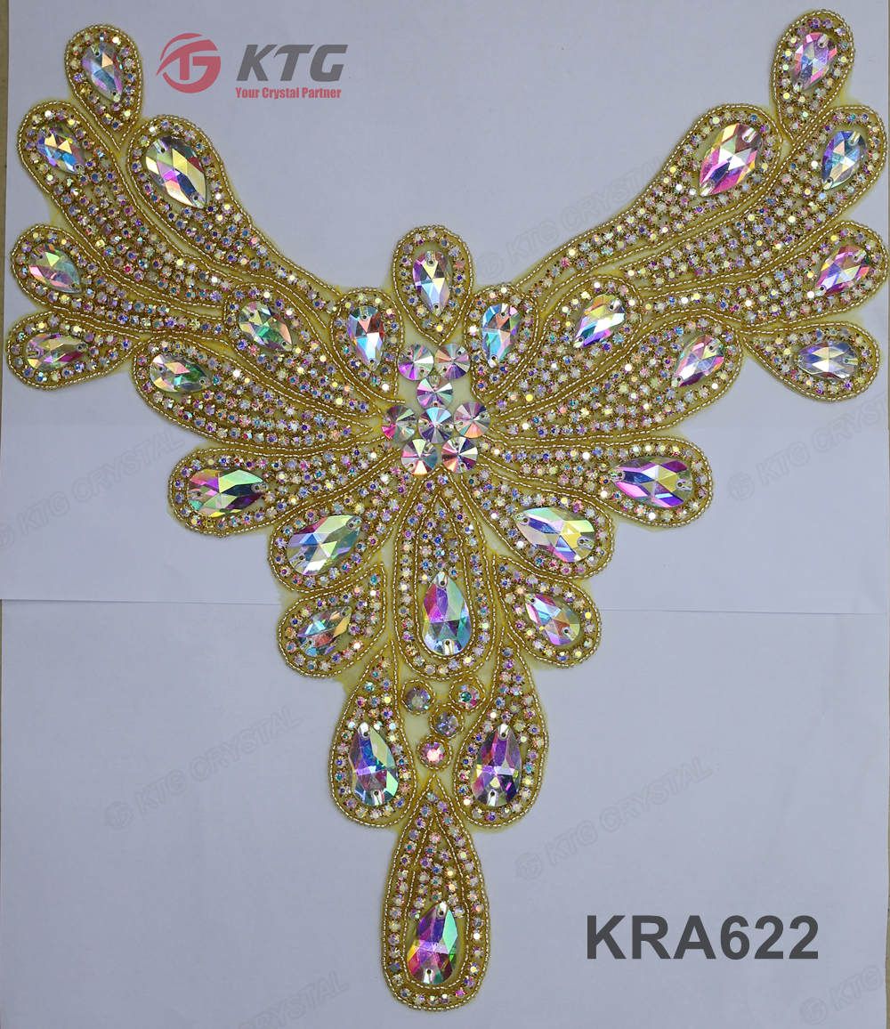 Wholesale Rhinestone Applique Embroidery Beaded Crystal Applique for Costume Dress