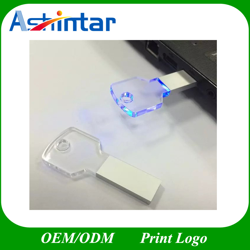 LED USB Pendrive Key Shape USB Memory Stick Crystal USB Flash Drive