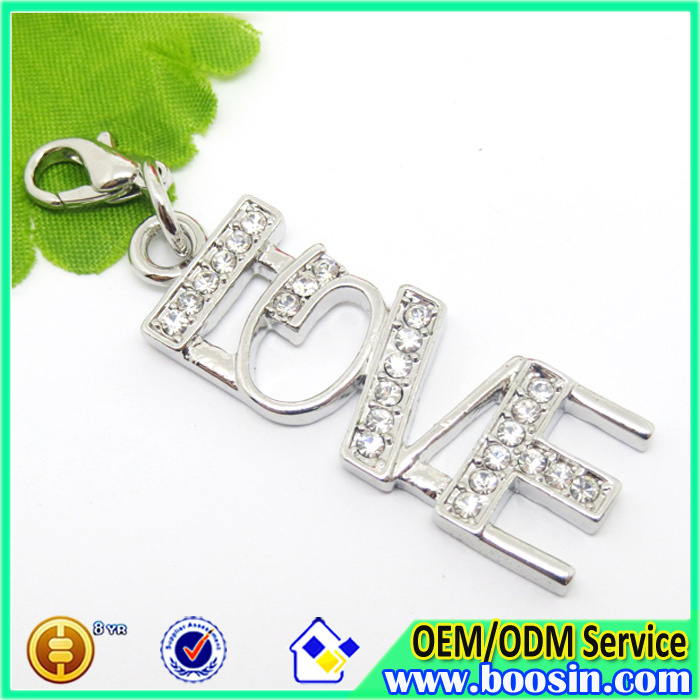 Fashion Alloy Custom Metal Crystal Love Charm Jewelry