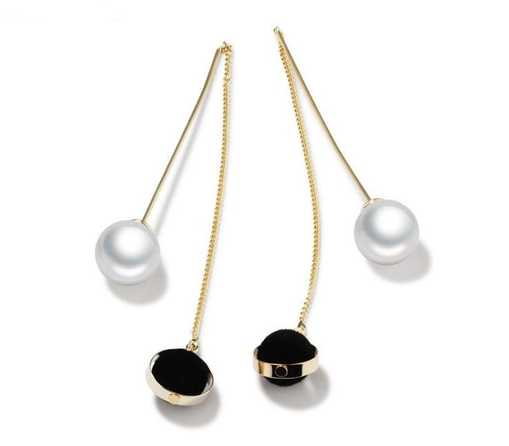 Top Quality White/Black Imitation Pearl Earrings 75mm Long Gold Color Drop Earrings for Women Wedding Jewelry Girl Gifts