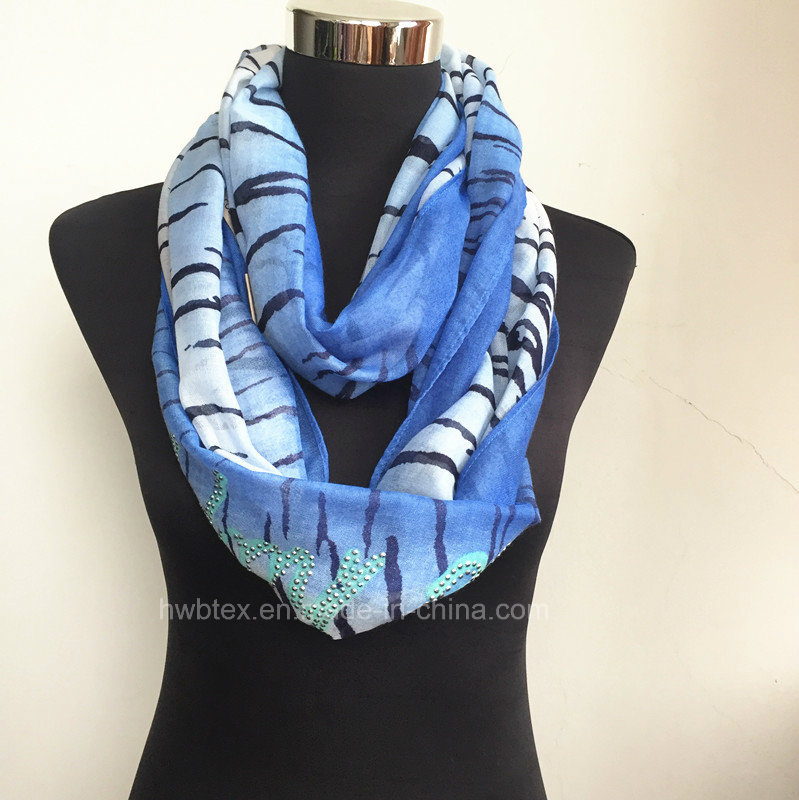 Cheap Animal Printing Polyester Tublar Scar with Crystal Stone (H7238)