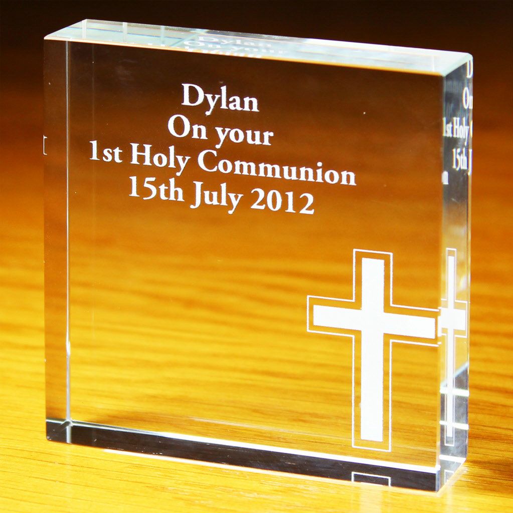Christian Crystal Glass Cube Block for Religious Souvenir