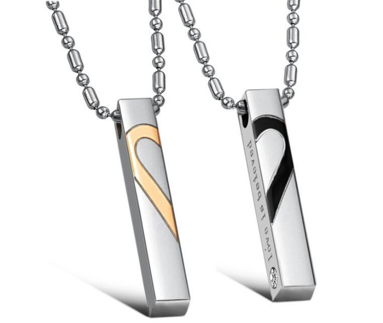 One Pair Couple Necklace Stainless Steel Fashion Fine Jewelry Crystal Heart Necklaces&Pendants for Men Women Lover Gift Colar Collier