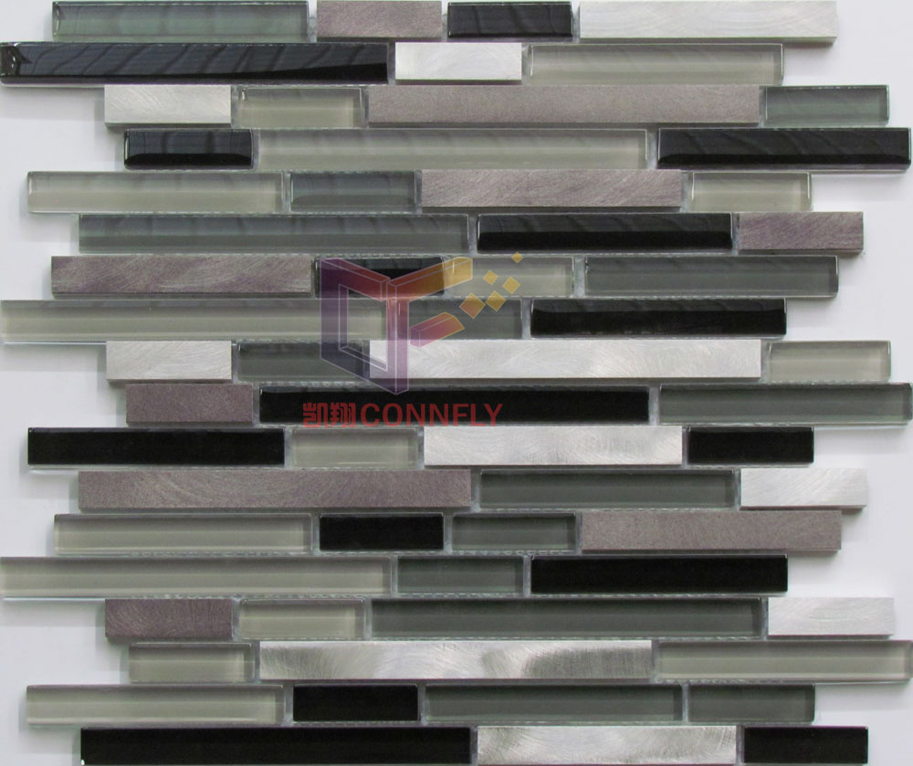 Classical Grey and Black Glass Mixed Aluminium Mosaic (CFA69)