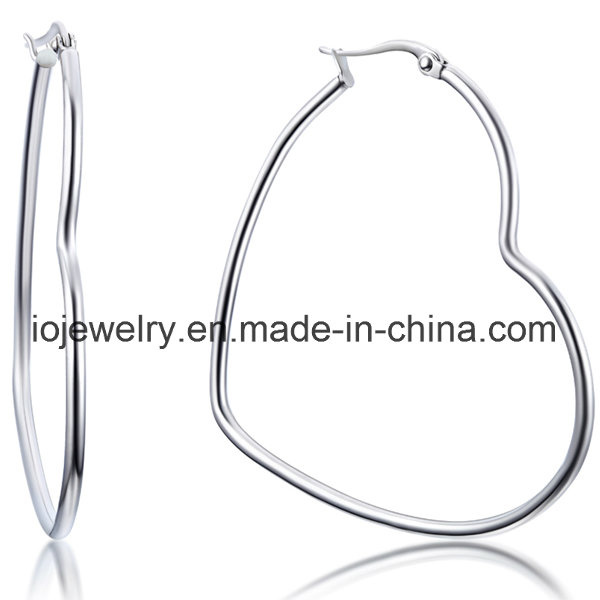 Simple Elegant Design Big Hoop Heart Silver Earrings
