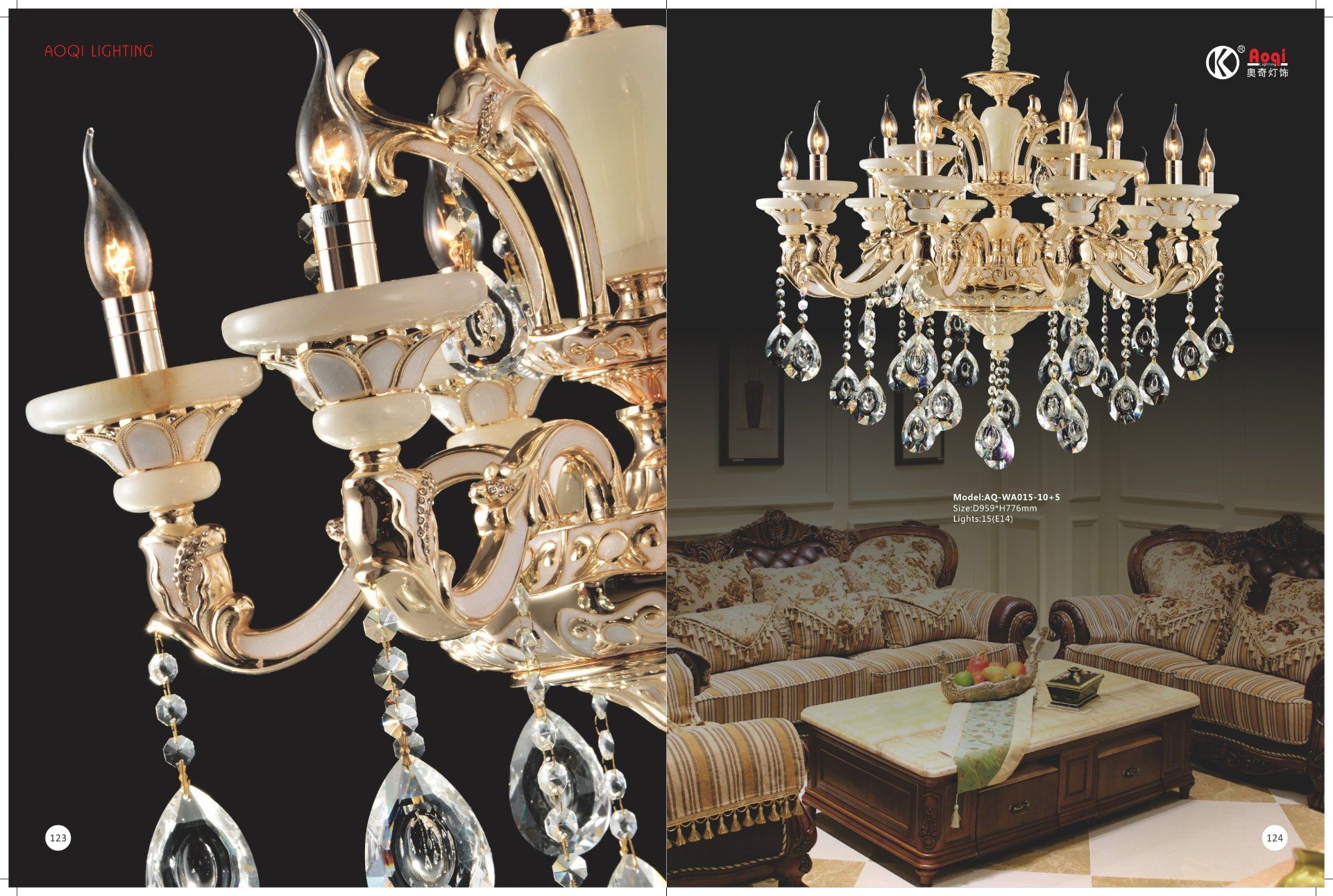 Jade Golden and White Crystal Chandelier Light