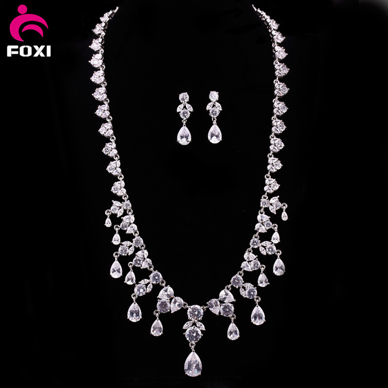 2016 Bridal Fashion CZ Gems Rhodium Plated Jewelry Sets
