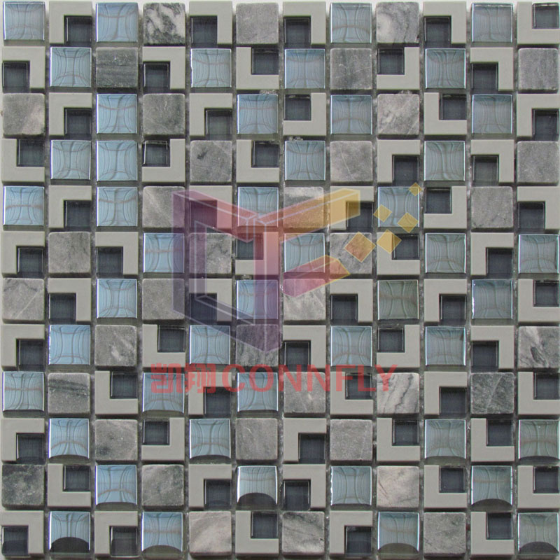 Grey Marble Glass Mixed Plastic Mosaic (CSR093)