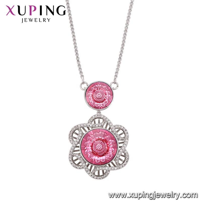 Fashion Luxury CZ Crystal Rhodium jewelry Pendant Necklace with Flower -Xn4772