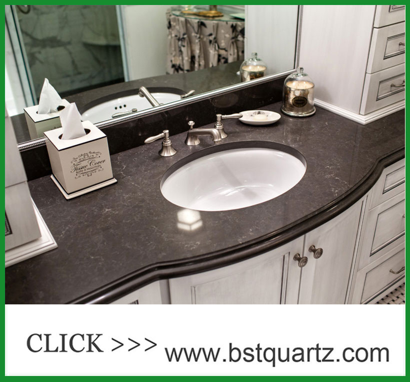 5003 Black Quartz Stone Vanity Top with Random Veins
