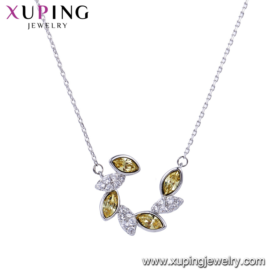44425 Xuping New Model Necklace Crystals From Swarovski Latest Long Single Green Stone Pendant Necklace Designs