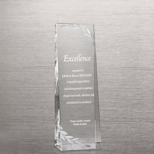 Etched Crystalline Tower Silver Laurels Trophy (#76245)