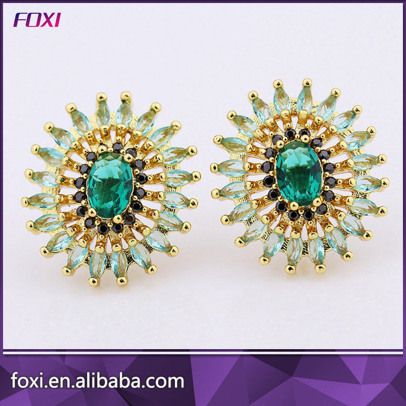 Simple Design Colored Gemstones Stud Earrings for Women