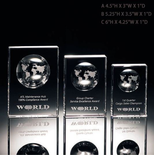 Solid Crystal Globe Block Award Crystal Cube Trophy