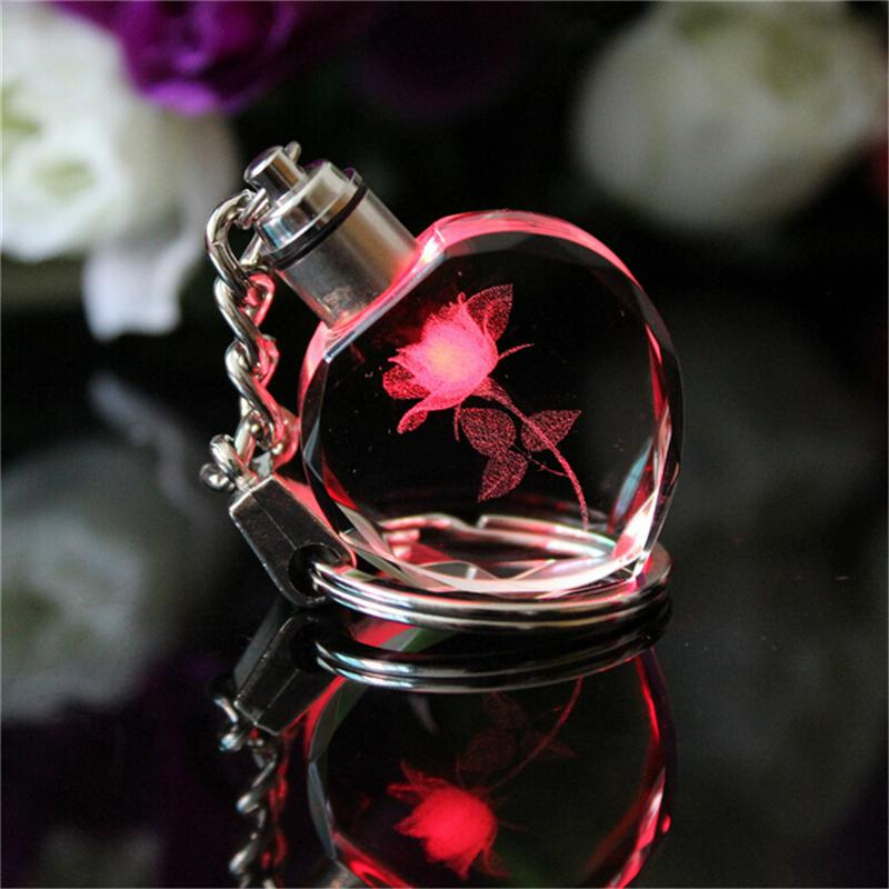 3D Laser Engraved Bear Octagonal Crystal LED Key Chains Photo LED Crystal Key Chain