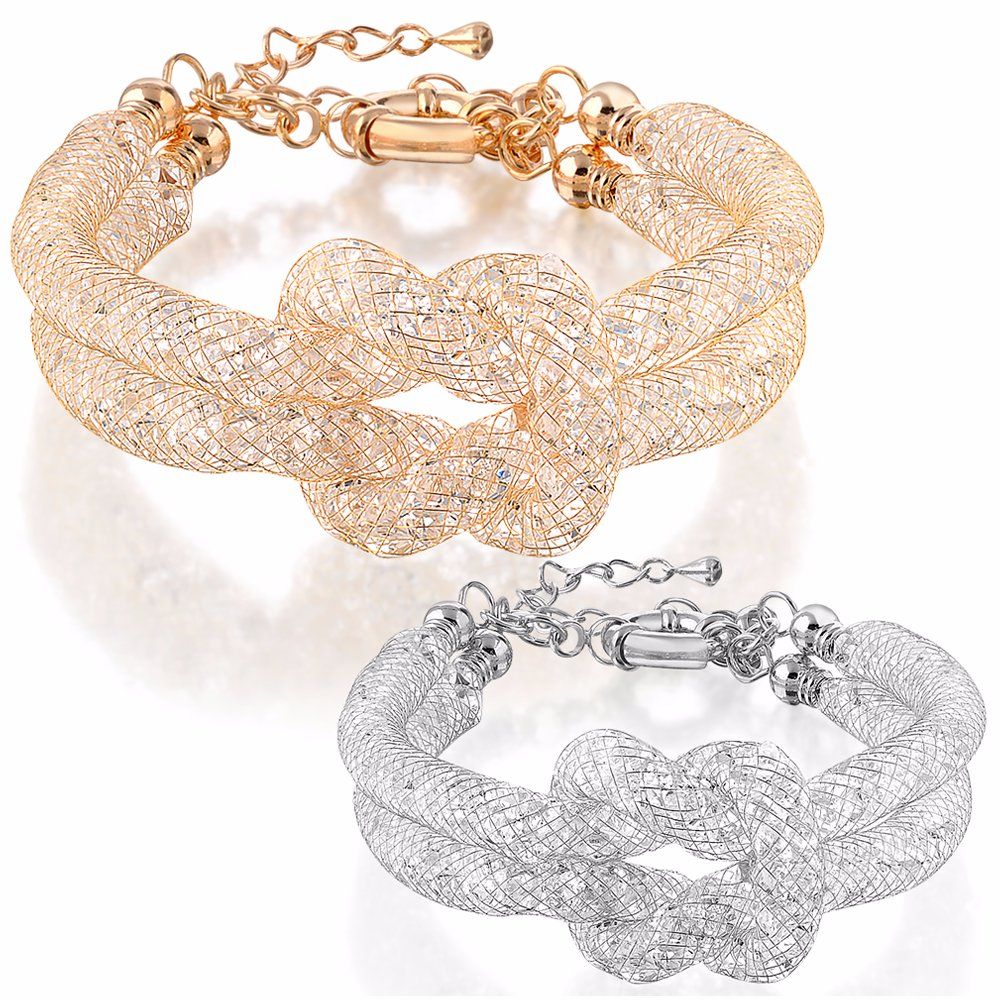 Latest Fashion Mesh Metal Silver Color Crystal Alloy Bracelet
