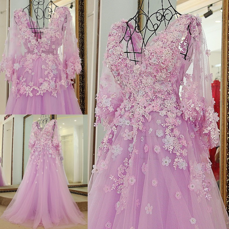 3D Flowers Bridal Ball Gowns Cap Sleeves Party Prom Evening Dresses Z3007