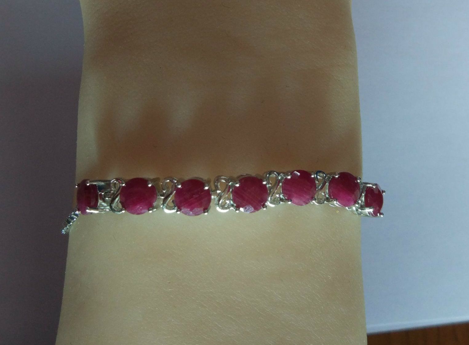 Sterling Silver Bracelet with Round Cut Pre-Precious Stone