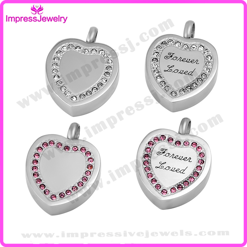 Ashes Keepsake Forever Love Heart Pendants with Pink Crystals Ijd9638