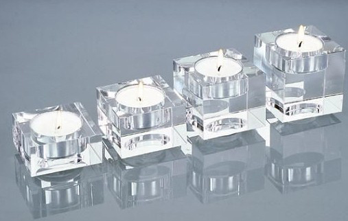 Cuboid Clear White Crystal Candle Holder Set (JD-ZT-008)