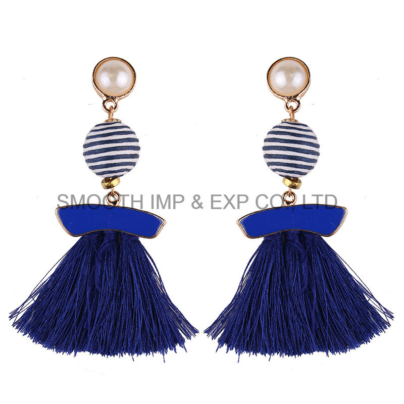 Fashion Long Pattern Pearl Metal Tassels Earrings Jewelry Accessories Gift