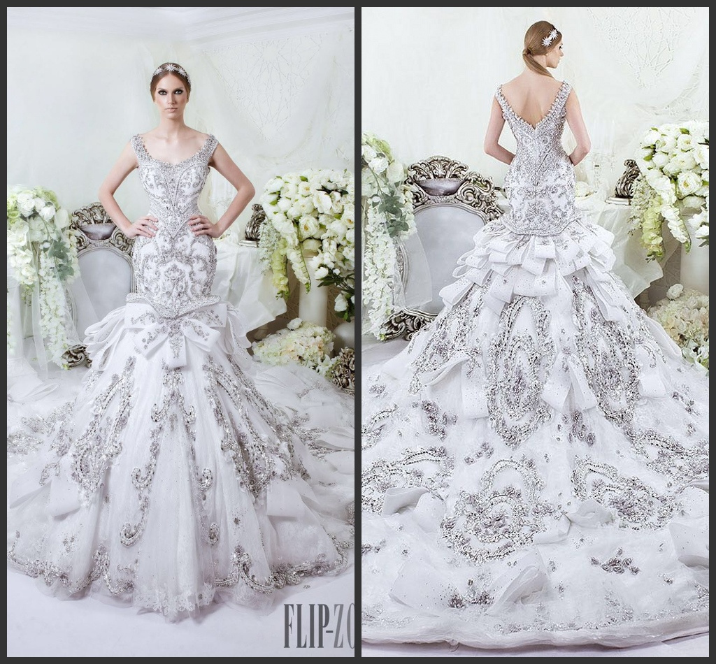 Illision Bodice Trumpet Bridal Gown Vestidos Silver Crystals Wedding Dress Dars2016