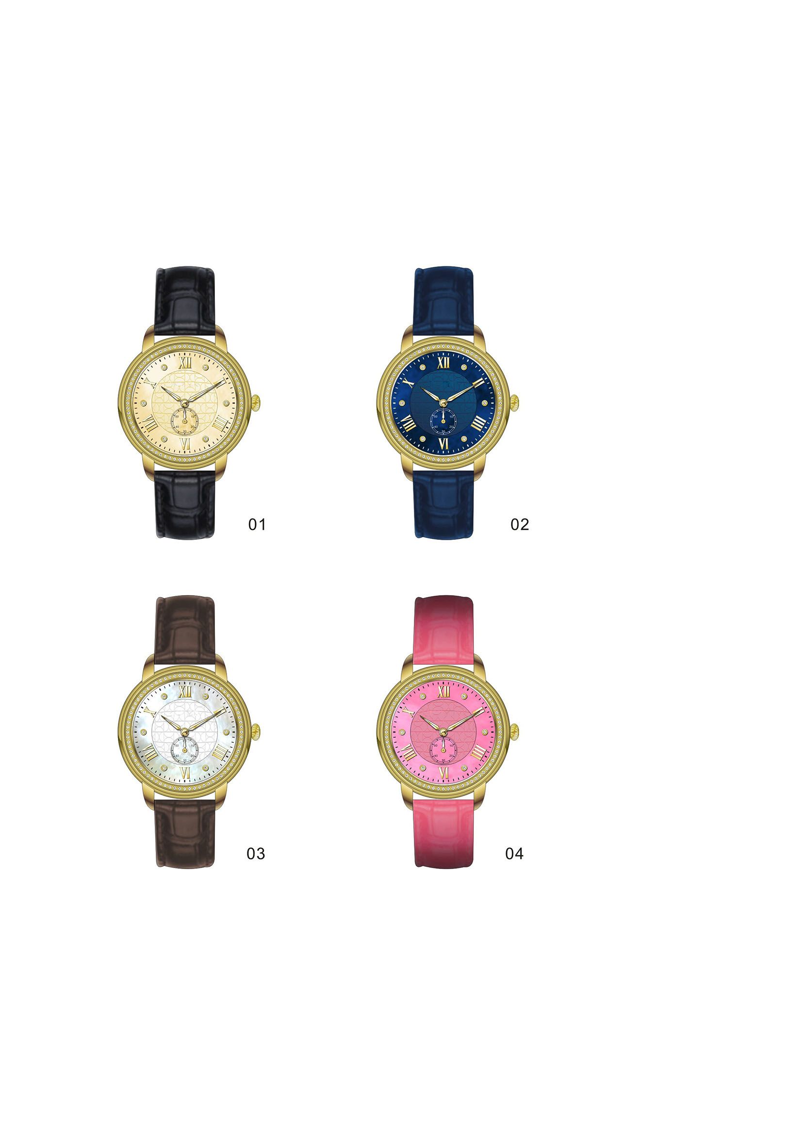 Roman Numerals Crystal Waterproof Leather Mechanical Watch