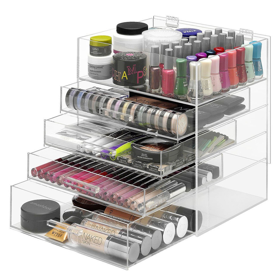 Customized Sizes Crystal Handle 5 Drawer Acrylic Makeup Organizer