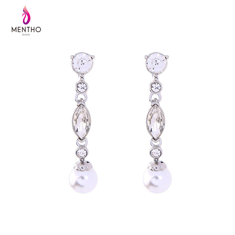 New Cheap Elegant Simple Super Flash Crystal Studded Women's Earrings Pearl Pendant Jewelry