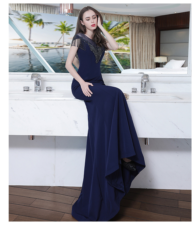 Mermaid Navy Red Prom Party Gowns Beaded Crystal Evening Dresses Z9002