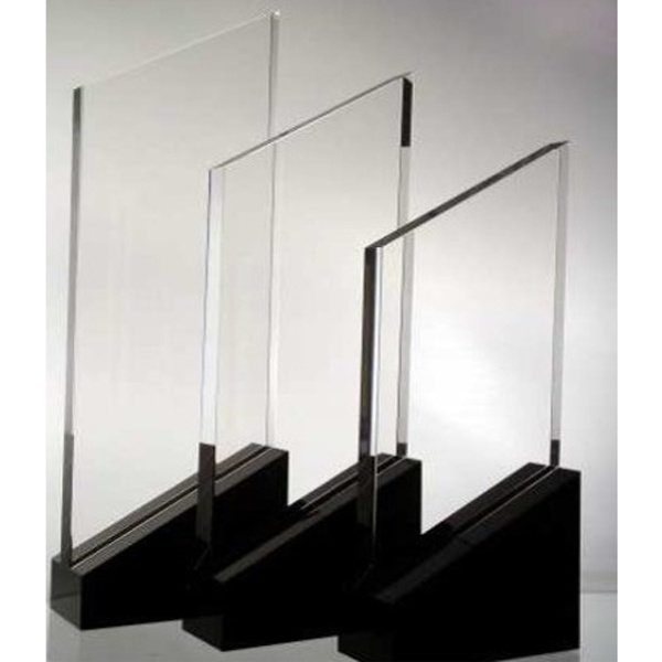 Clear Jade Glass Trophy Award with Black Base