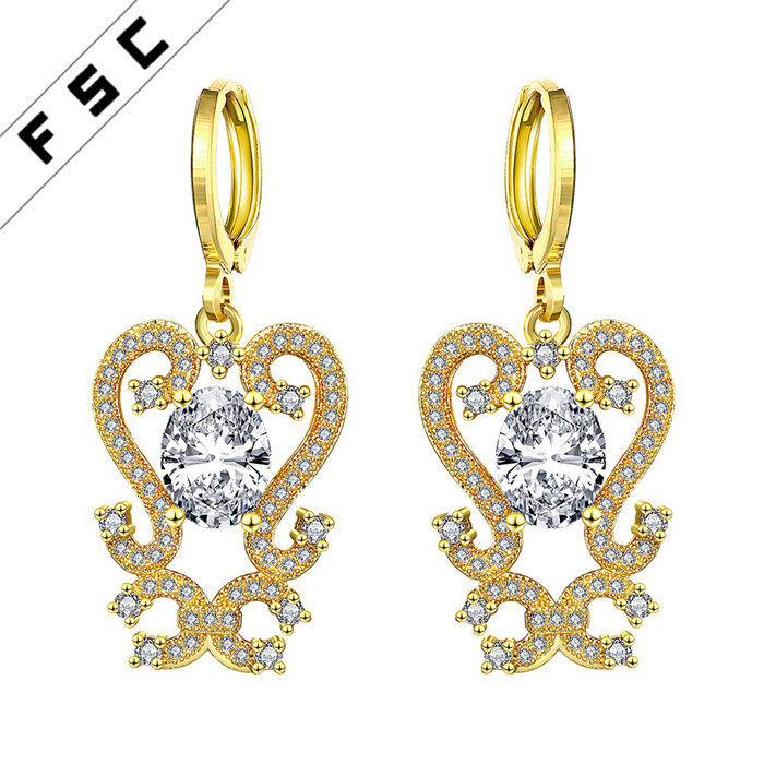 Classical Zircon Gold Plated Dangle Drop Earrings for Girls