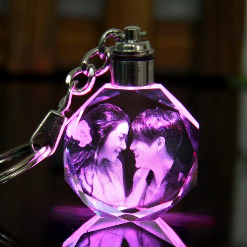 Custom Personalised Keyrings Engraved 3D Laser Photo Crystal Keychain for Gift