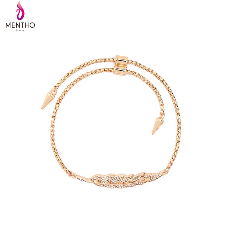 New Elegant Retro Personal Inlaid Rhinestone Alloy Rivet Bracelet Leaf Shape Jewelry