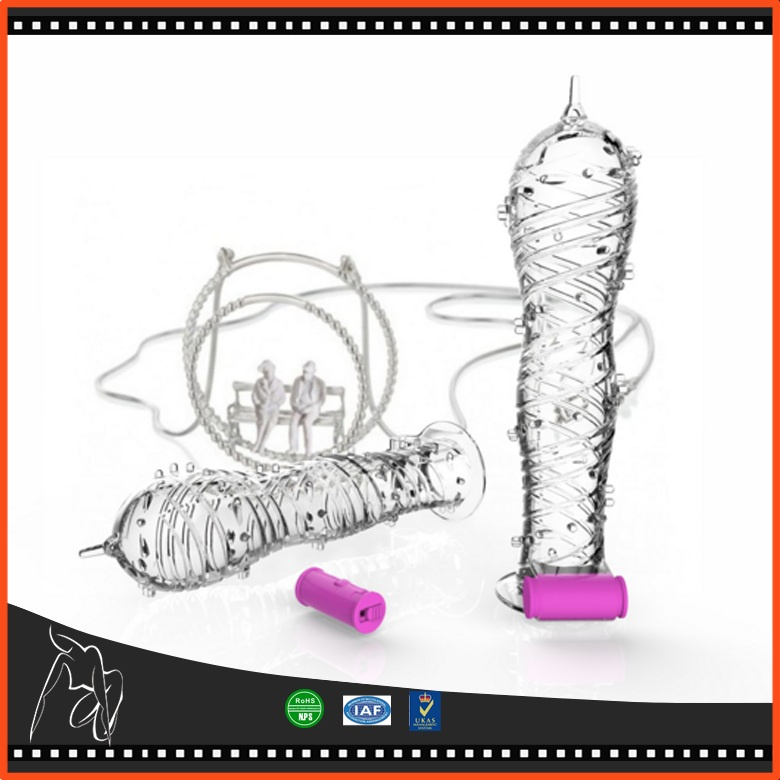 Penis Condom Male Delay Long Sleeve Crystal Spike Dildos Vibrating Penis Sleeves Reusable Delay Condom