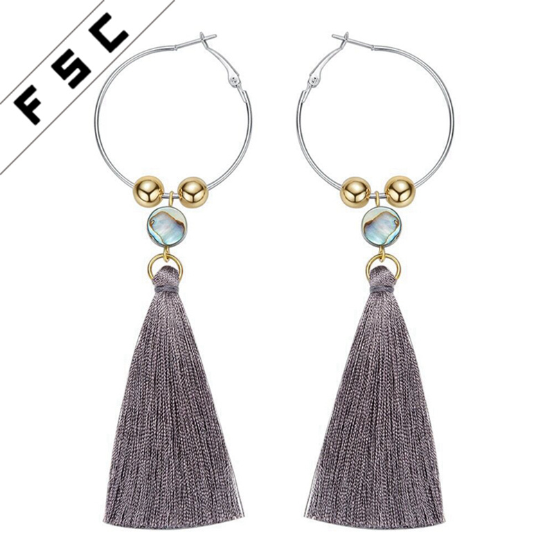 Vintage Round Earrings Women Jewelry Drop Tassel Bohemian Feather Earrings
