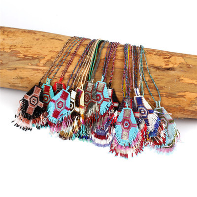 Long Beaded Necklace with Bohemian Tassel Beads