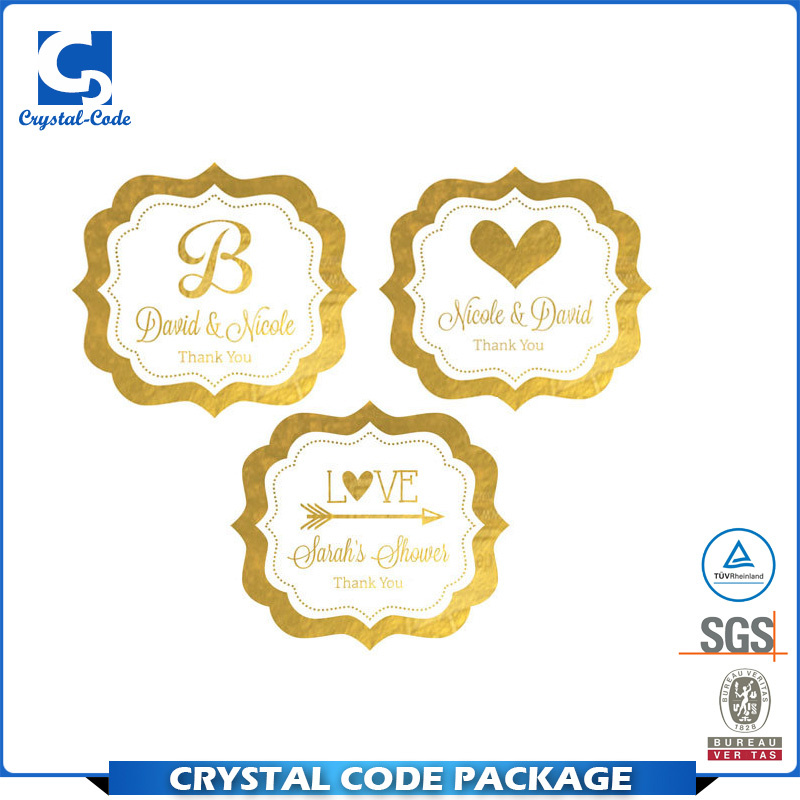 Custom Printed Self Adhseive Embossed Gold Foil Sticker Label
