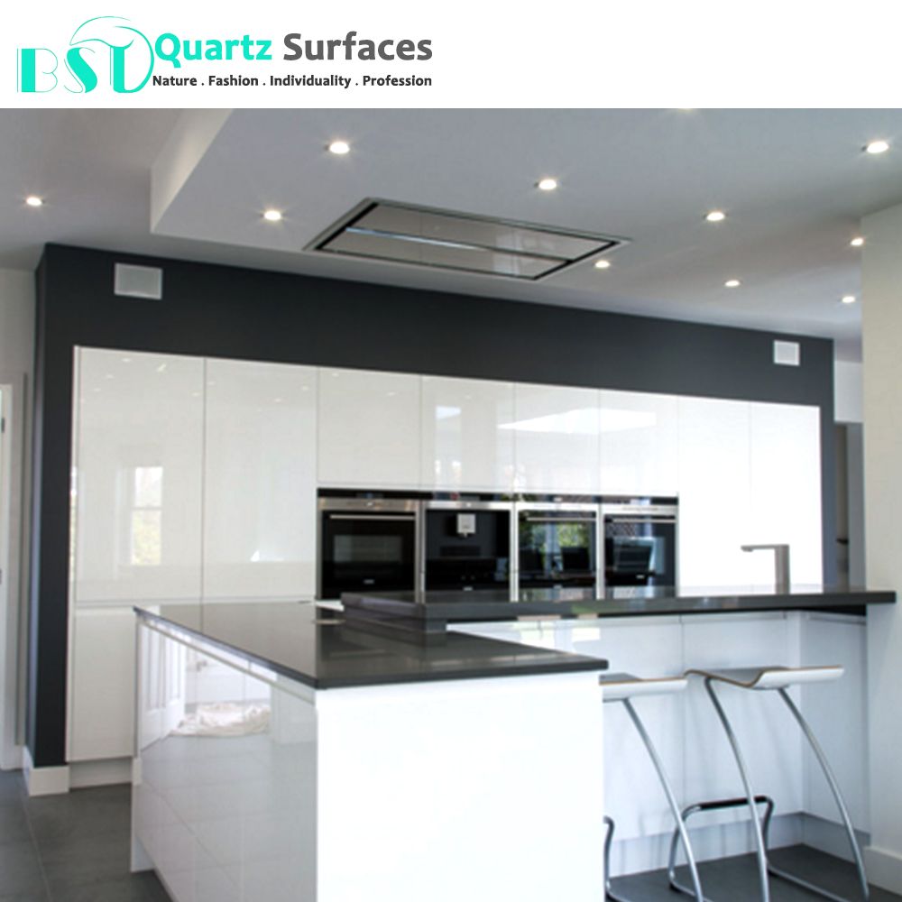 Affordable Crystal Grey Quartz Countertops with White Cabinets