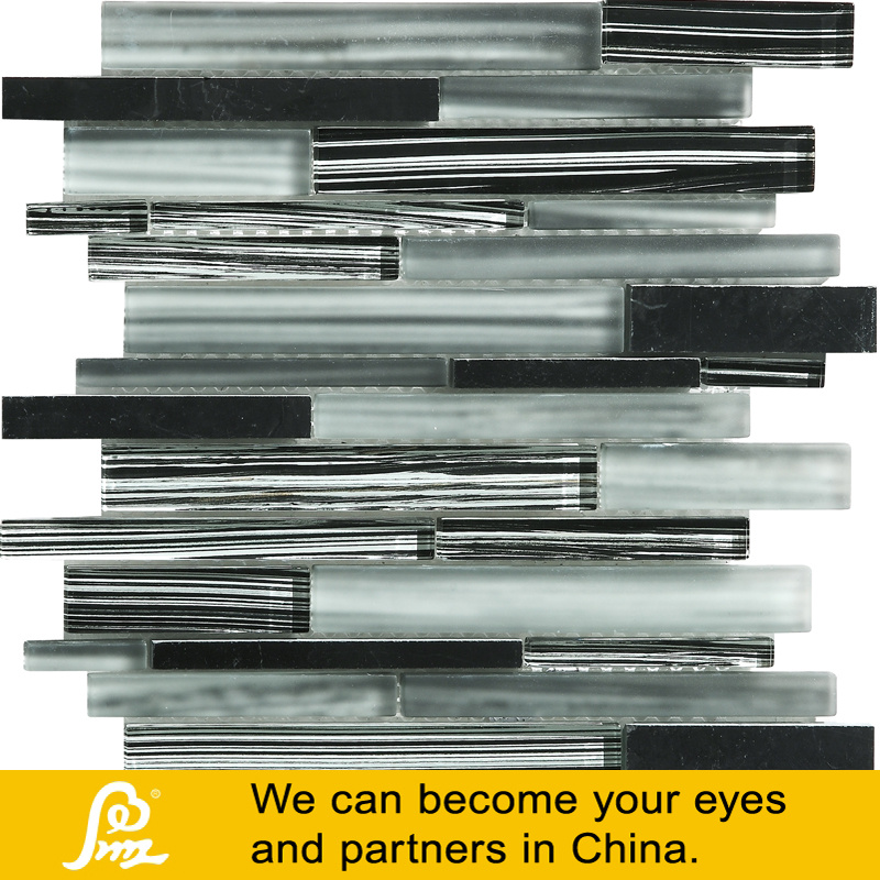 Horizontal Crystal Glass Mosaic with White and Black Painting