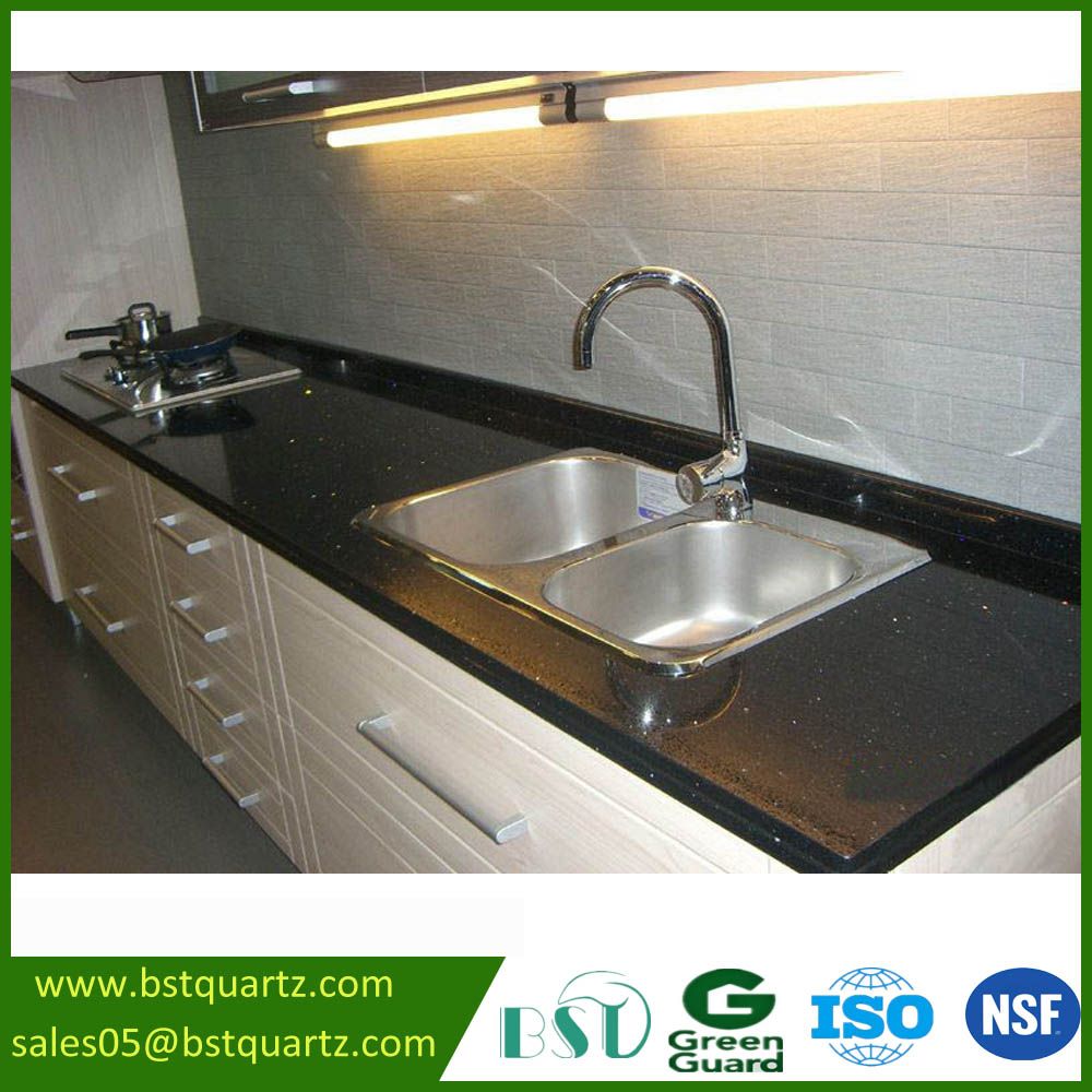 Black Galaxy Artificial Quartz Stone Kitchen Countertop