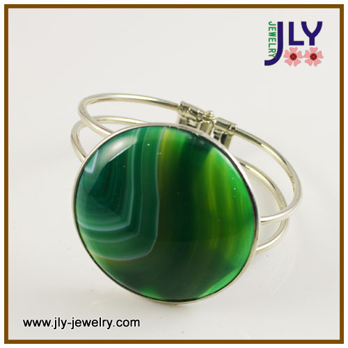 Wholesale Brass Spring Resin Stones Nature Stones Fashion Jewelry Bangle